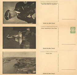 Danzig Sonderpostkarte für das WHW 1933/34 Dreierstreifen mit einer ...