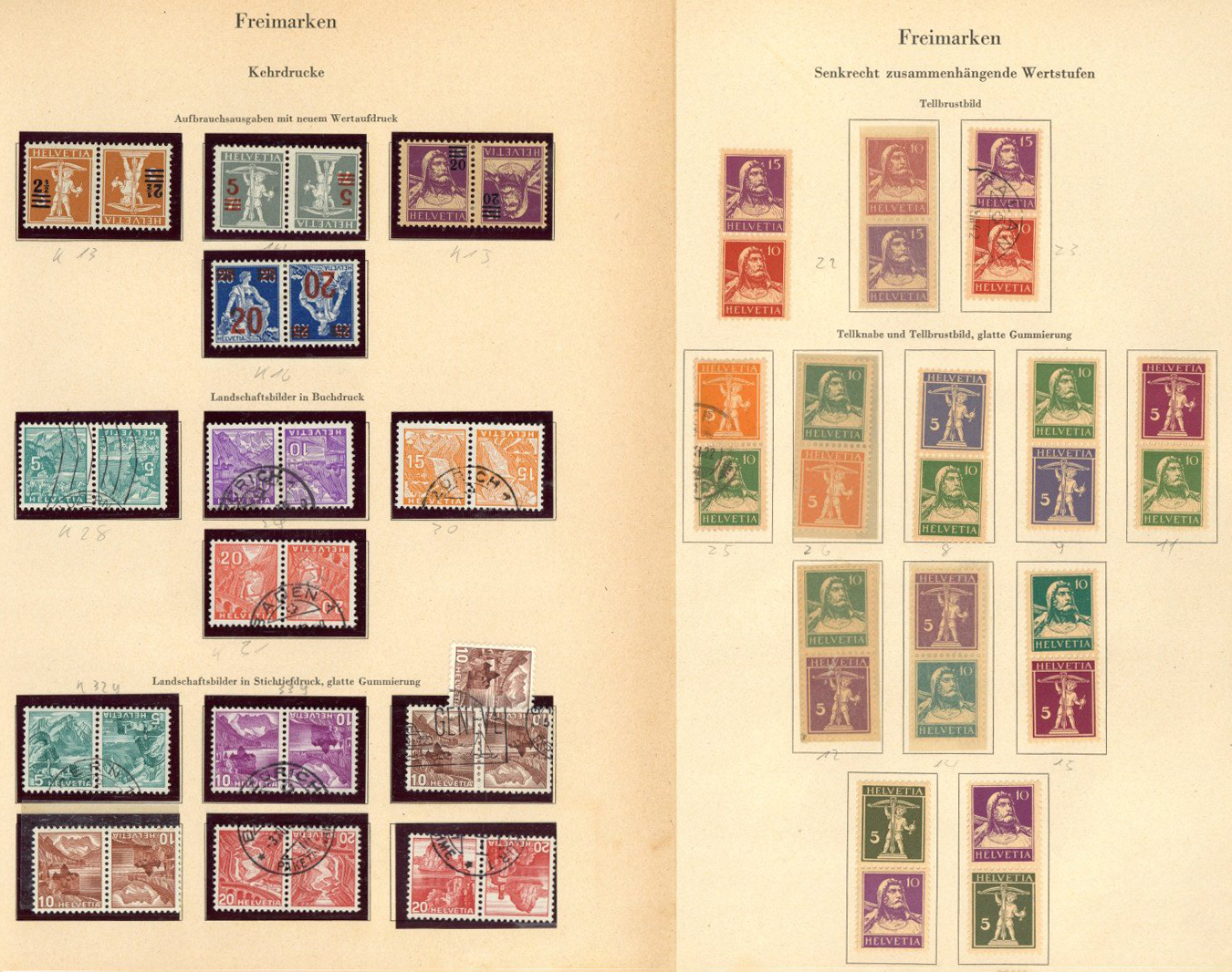 Schweiz Zusammendrucke, Kehrdrucke, Zwischenstege, Typenpaare, usw., ...