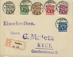 Abstimmungsgebiete Schleswig Freimarken fast kpl. auf 3 R-Briefen, ...