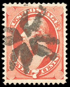 1871, 7¢ vermilion, H. grill, N.B.N.C. printing. Bold New York ...