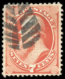 1871, 7¢ vermilion, H. grill, N.B.N.C. printing. Bold strike of ...