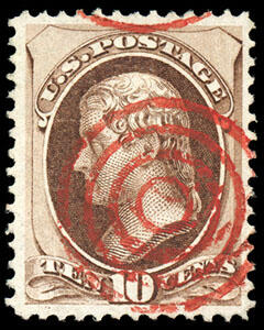 1870, 10¢ brown, H. grill, N.B.N.C. printing. Gorgeous strike of ...