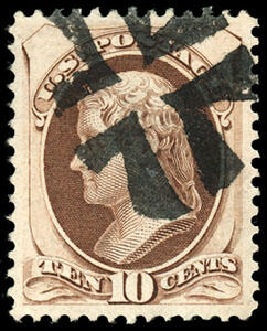1870, 10¢ brown, H. grill, N.B.N.C. printing. Magnificent centering ...