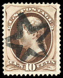 1870, 10¢ brown, H. grill, N.B.N.C. printing. Fancy Hollow Star ...