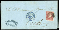 Spain, 1856, 4cu rose. Four large margins, tied on 1856 folded letter ...