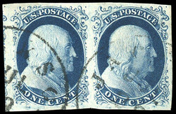 1851, 1¢ blue, type II, plate 4. Horizontal pair (positions 2-3L4), ...