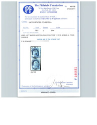 1851, 1¢ blue, type II. Corner margin vertical pair (Positions ...