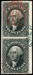 1851, 12¢ gray black. Vertical Pair (Positions 80/90L1), huge ...
