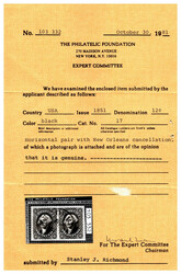 1851, 12¢ gray black. Horizontal pair (Positions 47-48L1), large to ...