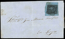 Corrientes, 1855 Ceres, black on blue paper, imperf. Type 5. Four ...