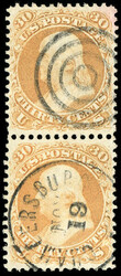 1861, 30¢ orange. Vertical pair, radiant color; top stamp light ...