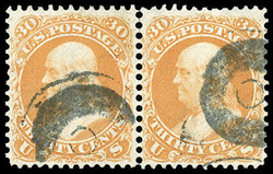 1861, 30¢ orange. Horizontal Pair, bold Circular Patent cancel of ...