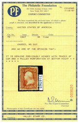 1867, 3¢ rose, A. grill. Small part o.g., clearly defined grill, ...