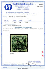 1869, 12¢ green. Attractive 5-Point Hollow Star fancy cancel of New ...