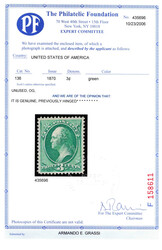 1870, 3¢ green, H. grill, N.B.N.C. printing. O.g., very lightly ...