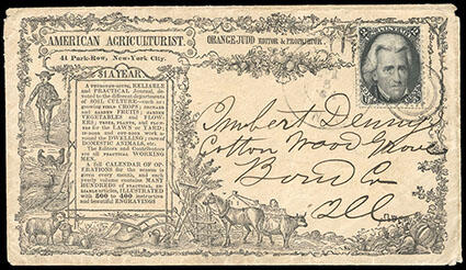 1863, 2¢ black. Tied on overall illustrated advertising cover for ...