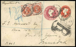 Great Britain, 1893, ½d vermilion and 3d rose compound die entire. ...