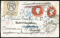 Great Britain, 1897, ½d and 4d vermilion compound die lettersheet. ...