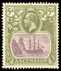 Ascension, 1927, Badge of the Colony, 5d purple & olive green, broken ...