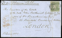 New South Wales, 1852, Queen Victoria, 3d green, medium paper. Tied ...