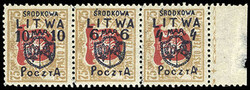Central Lithuania, 1920, 6m on 75sk bister & red. Middle stamp in ...