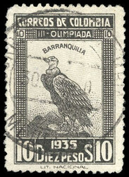 Colombia, 1935, Condor, 10p black & gray. Light unobtrusive town ...