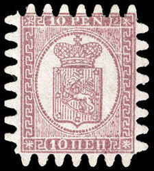 Finland, 1866, Finnish Coat of Arms, 10p red brown on lilac laid ...