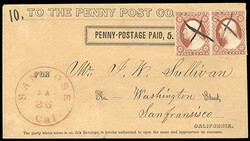 California Penny Post Co., 1855-59, 7¢ black on buff. "To the Penny ...