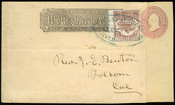 Wells Fargo & Co., 1862-64, 10¢ brown. Right margins single with ...