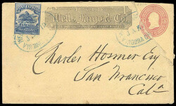 Wells Fargo & Co., 1862-64, 25¢ blue. Margins ample to in at lower ...