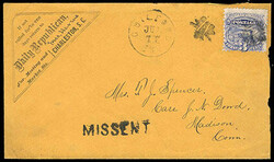 Insect of Guilford, Ct. Two strike with one canceling 1869, 3¢ ...