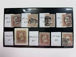 US Fancy Cancels. Seven different on 1861, 3¢ rose (65); includes ...