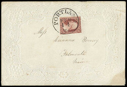1852, 3¢ dull red, type II. Tied by neat "Portland, Me., Feb 14" ...