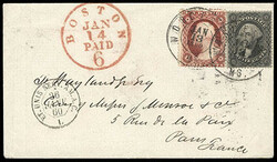 1857, 12¢ black, plate I. In combination with 1857, 3¢ dull red ...