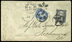 1861, 1¢ blue. In combination with 1863, 2¢ black (73) on allover ...