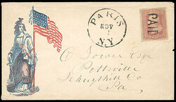 1861, 3¢ pink. Nicely centered and bright true color, canceled by ...