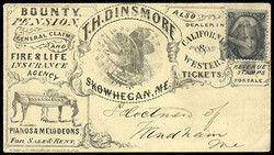 1863, 2¢ black. Tied by segmented cork handstamp on illustrated T.H. ...