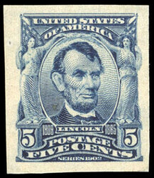 1908, 5¢ blue, imperf. O.g., never hinged, large even margins, ...