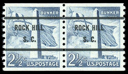 1961, 2½¢ Bunker Hill, horizontal coil, small perf holes. Pair, ...