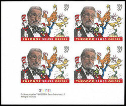2004, 37¢ Dr. Seuss, Die Cutting Omitted. Plate block of 4, ...