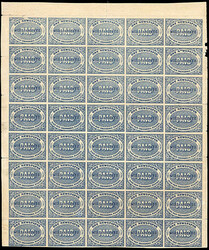Wells Fargo & Co., Newspaper Stamp, 1861-70, blue. Block of 40, no ...