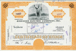 Hawaii, Hawaiian Electric Co. Stock Certificates, Production ...