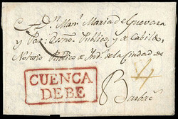 Ecuador, Cuenca Debe. Choice strike of red handstamp on folded letter ...