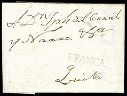 Ecuador (Guaranda) Franca. Straight line handstamp on ca. 1784 folded ...