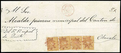 Ecuador, 1872, 1r ochre on quadrille paper, two horizontal pairs. ...