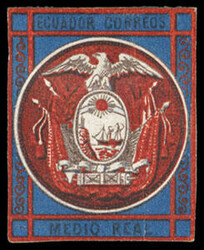 Ecuador, 1865, ½r Coat of Arms, hand painted essay. Stamp size in ...