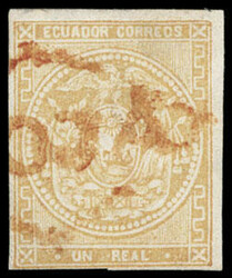 Ecuador, 1865, 1r buff. Partial red "Loja" in diamond cancel, clear ...