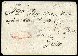 Ecuador (Ibarra) Ibara. Red first type postmark on ca. 1800 homemade ...