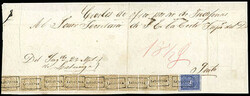 Ecuador, 1865, 1r light bistre, vertical strip of five and strip of ...