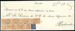 Ecuador, 1865, 1r orange buff, seven horizontal pairs. Consisting of ...